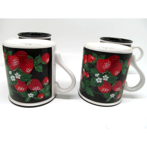 Strawberry Coffee Mugs Flowers Incorporated 3" Tall Set Of 4 - Picture 9 of 11